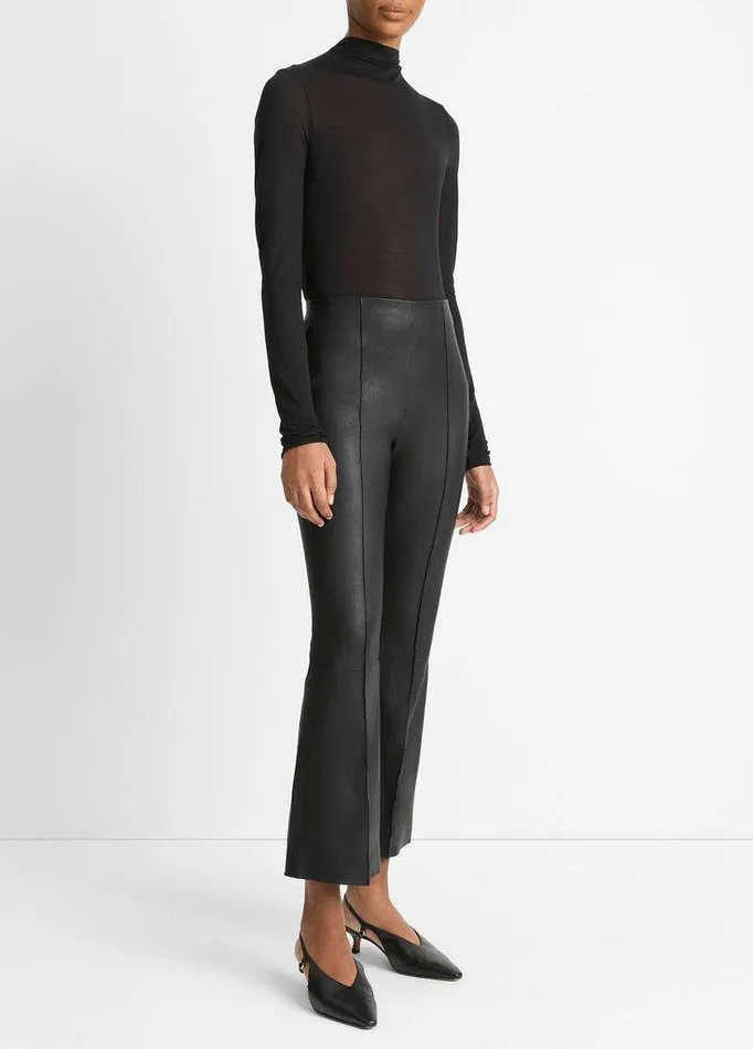Pants and Shorts Women Vince StretchLeather Crop Flare Pant Black Pants and Shorts Women Vince StretchLeather Crop Flare Pant Black