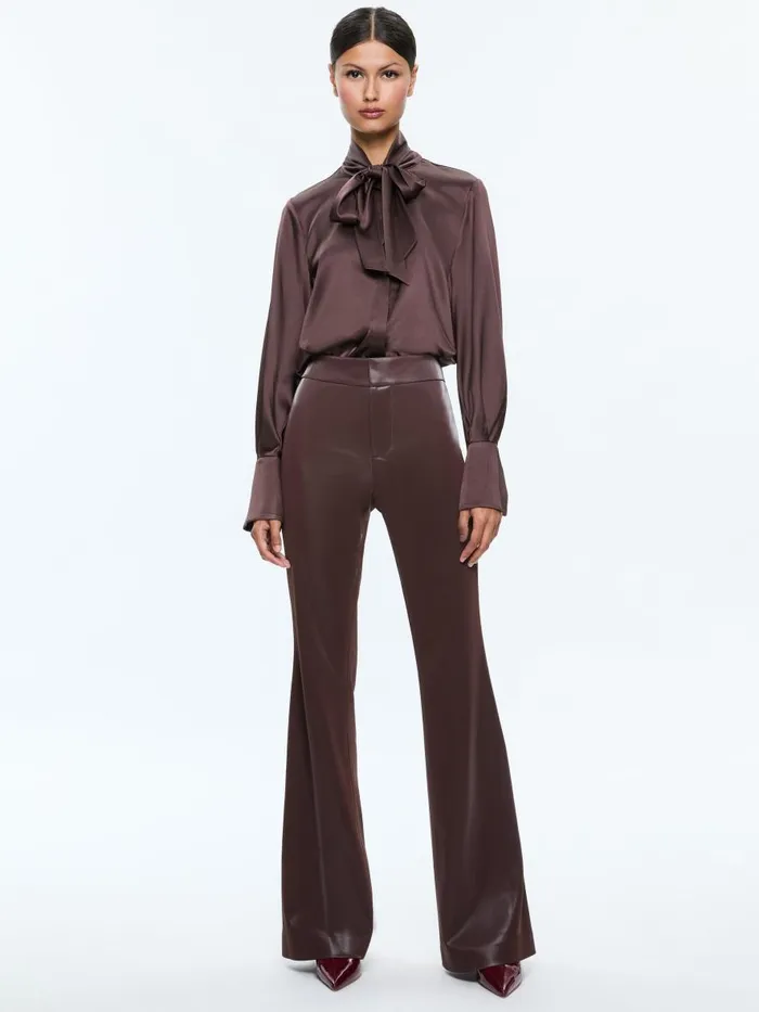 Pants Women Alice Olivia ANDREW VEGAN LEATHER MID RISE BOOTCUT SLIM PANT Espresso
