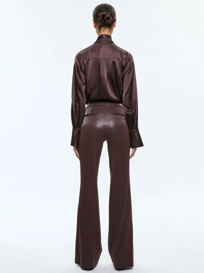 Pants Women Alice Olivia ANDREW VEGAN LEATHER MID RISE BOOTCUT SLIM PANT Espresso