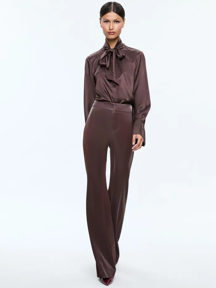 Pants Women Alice Olivia ANDREW VEGAN LEATHER MID RISE BOOTCUT SLIM PANT Espresso