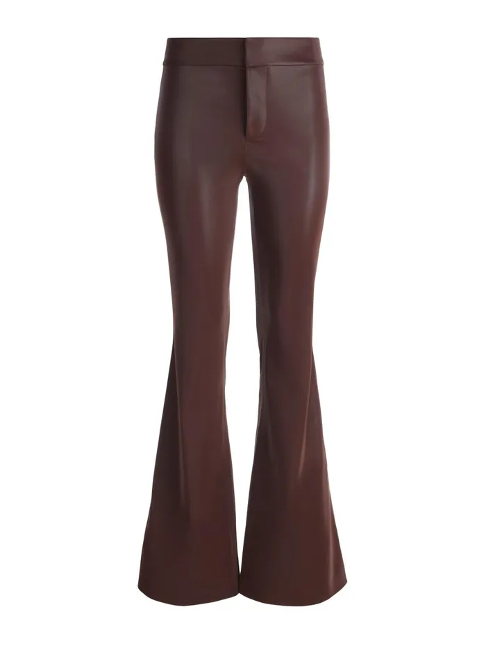 Pants Women Alice Olivia ANDREW VEGAN LEATHER MID RISE BOOTCUT SLIM PANT Espresso