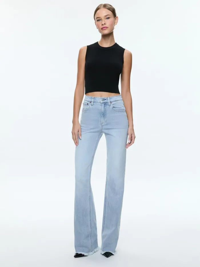 Pants Women Alice Olivia BODIE HIGH RISE BOOTCUT JEAN WITH RAW HEM Leona Light Blue