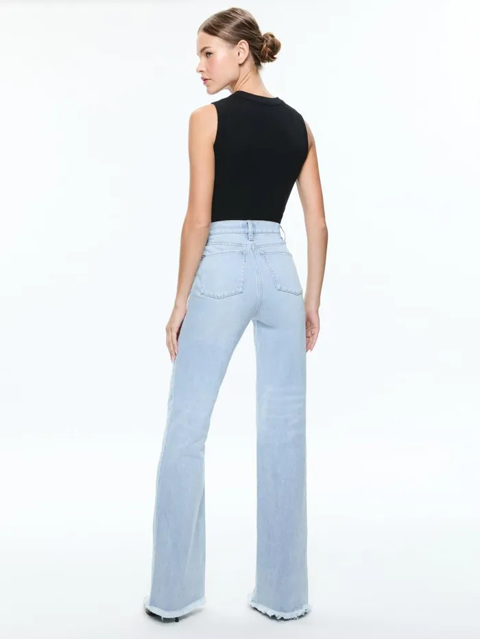 Pants Women Alice Olivia BODIE HIGH RISE BOOTCUT JEAN WITH RAW HEM Leona Light Blue