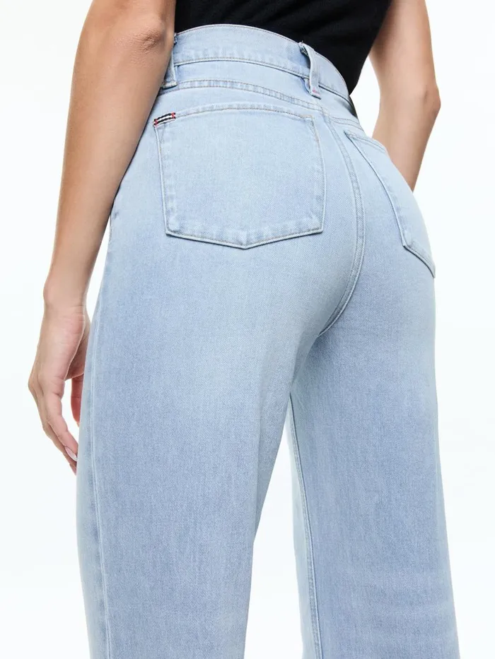 Pants Women Alice Olivia BODIE HIGH RISE BOOTCUT JEAN WITH RAW HEM Leona Light Blue
