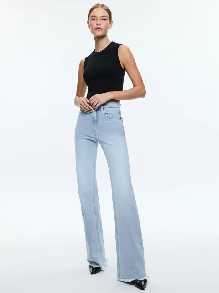 Pants Women Alice Olivia BODIE HIGH RISE BOOTCUT JEAN WITH RAW HEM Leona Light Blue