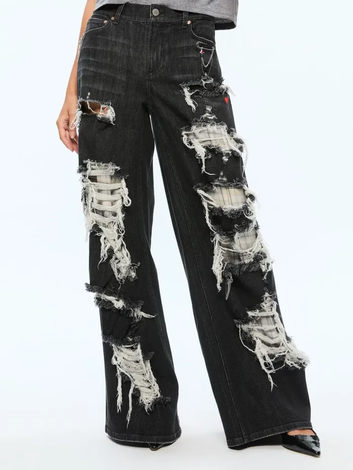 Pants Women Alice Olivia HARPER MID RISE SUPER BAGGY DISTRESSED JEAN Maya Charcoal Black Pants Women Alice Olivia HARPER MID RISE SUPER BAGGY DISTRESSED JEAN Maya Charcoal Black