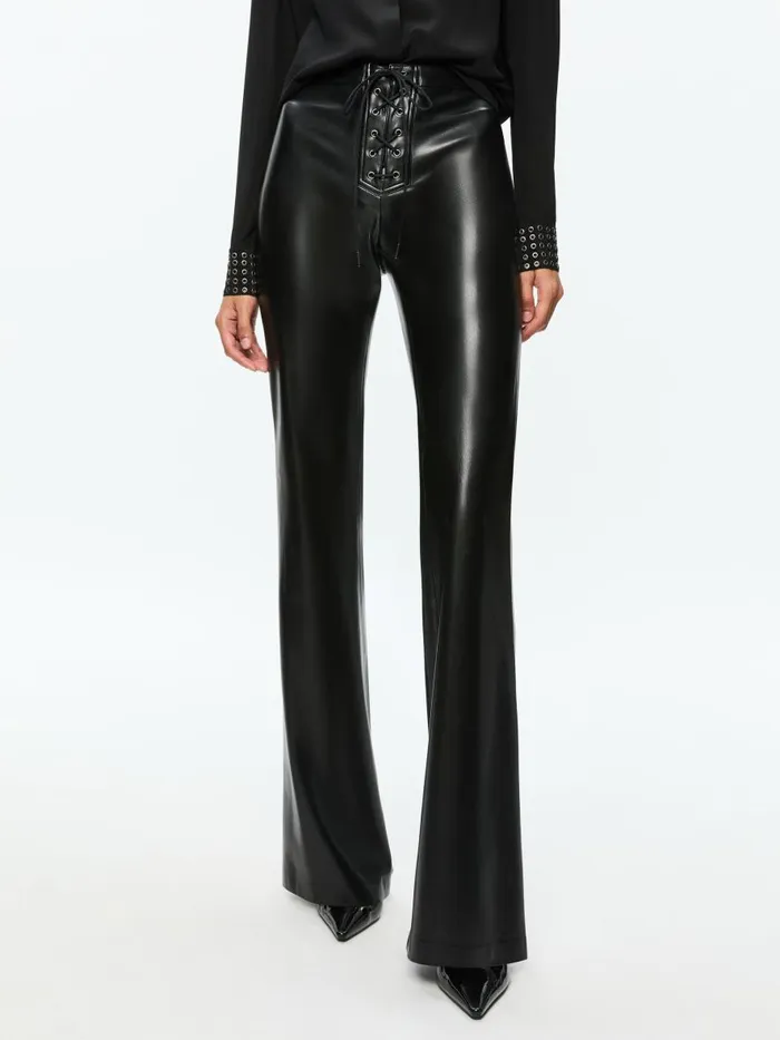 Pants Women Alice Olivia RAVYN VEGAN LEATHER LACE UP BOOTCUT PANT Black