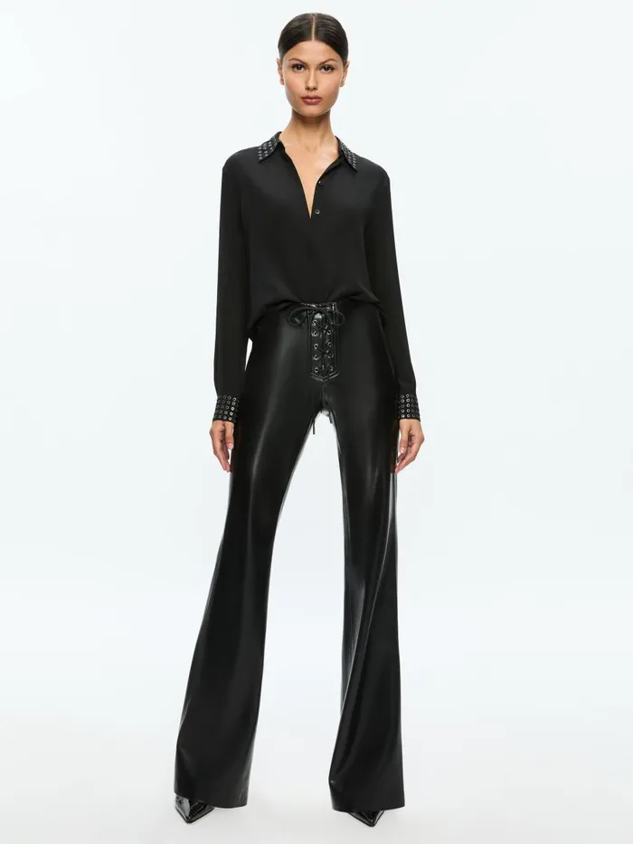 Pants Women Alice Olivia RAVYN VEGAN LEATHER LACE UP BOOTCUT PANT Black