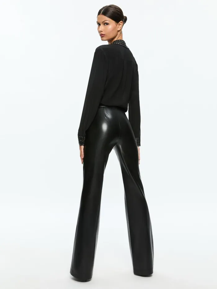Pants Women Alice Olivia RAVYN VEGAN LEATHER LACE UP BOOTCUT PANT Black