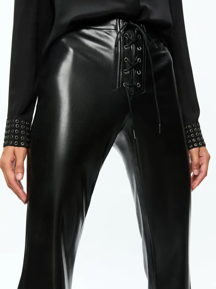 Pants Women Alice Olivia RAVYN VEGAN LEATHER LACE UP BOOTCUT PANT Black