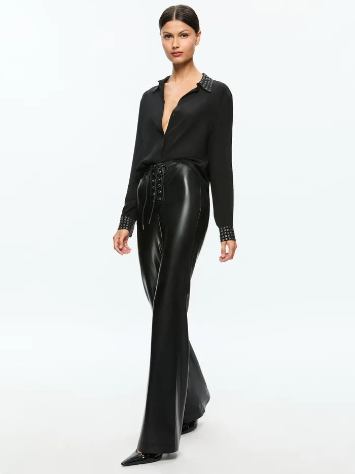 Pants Women Alice Olivia RAVYN VEGAN LEATHER LACE UP BOOTCUT PANT Black