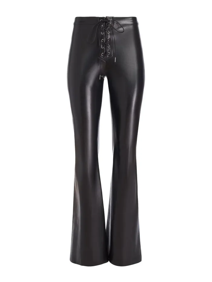 Pants Women Alice Olivia RAVYN VEGAN LEATHER LACE UP BOOTCUT PANT Black