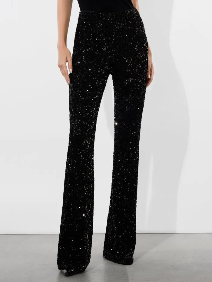 Pants Women Alice Olivia RMP SEQUIN BACKZIP BOOTCUT PANT Black