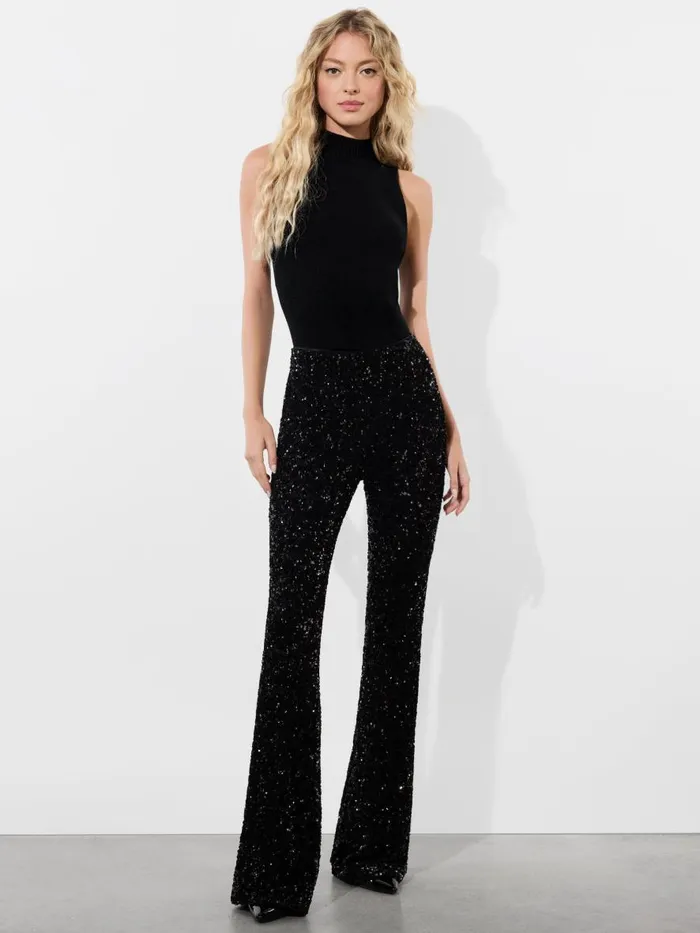 Pants Women Alice Olivia RMP SEQUIN BACKZIP BOOTCUT PANT Black