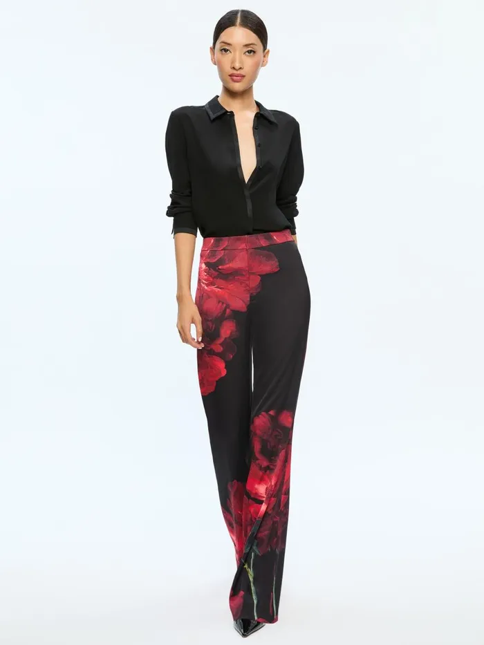 Pants Women Alice Olivia RONNIE HIGH RISE TROUSER Peony Petals Bright Ruby