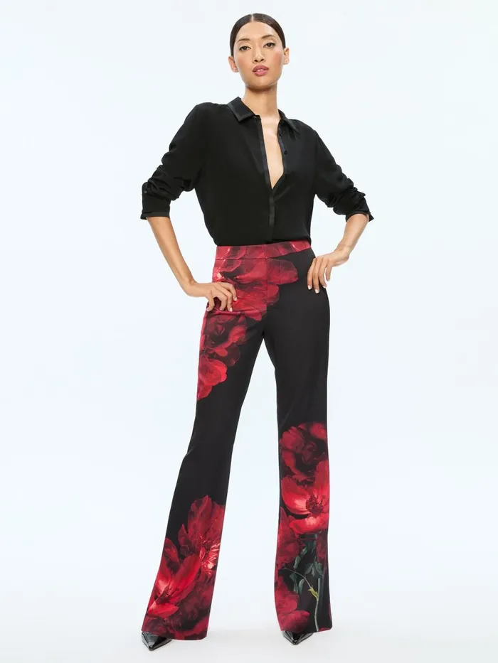 Pants Women Alice Olivia RONNIE HIGH RISE TROUSER Peony Petals Bright Ruby