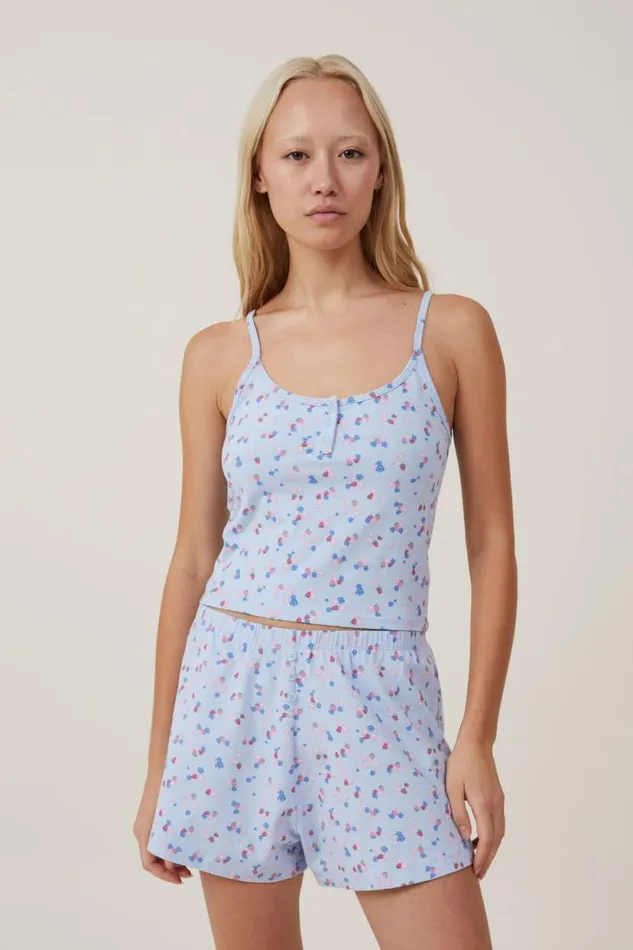 Peached Jersey Henley Cami Lexi Strawberries Blue Women Cotton On Pajamas