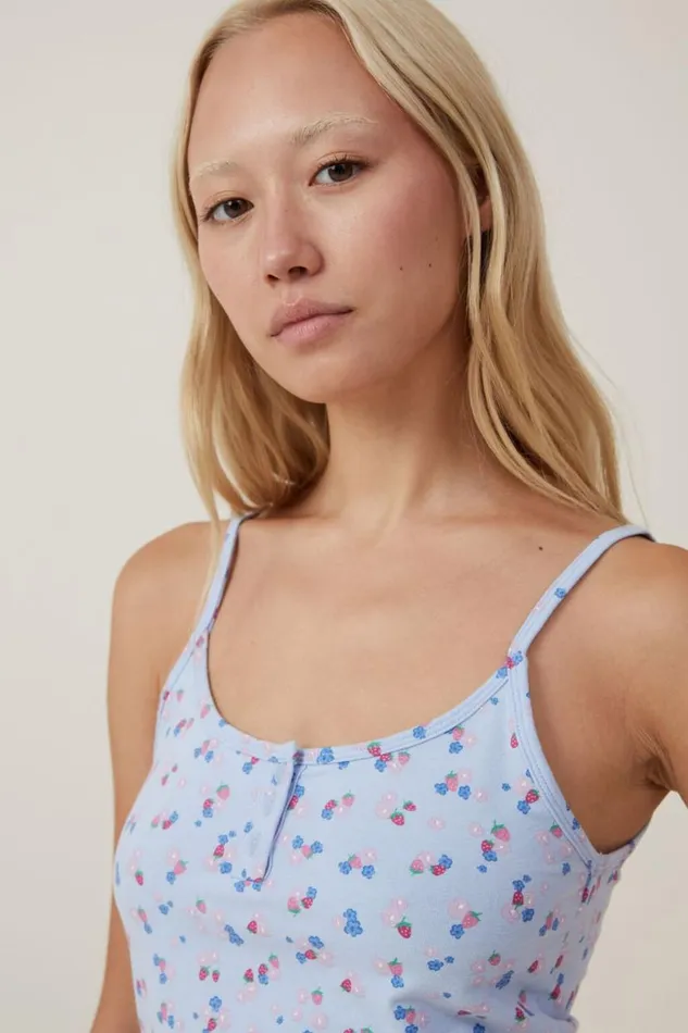 Peached Jersey Henley Cami Lexi Strawberries Blue Women Cotton On Pajamas