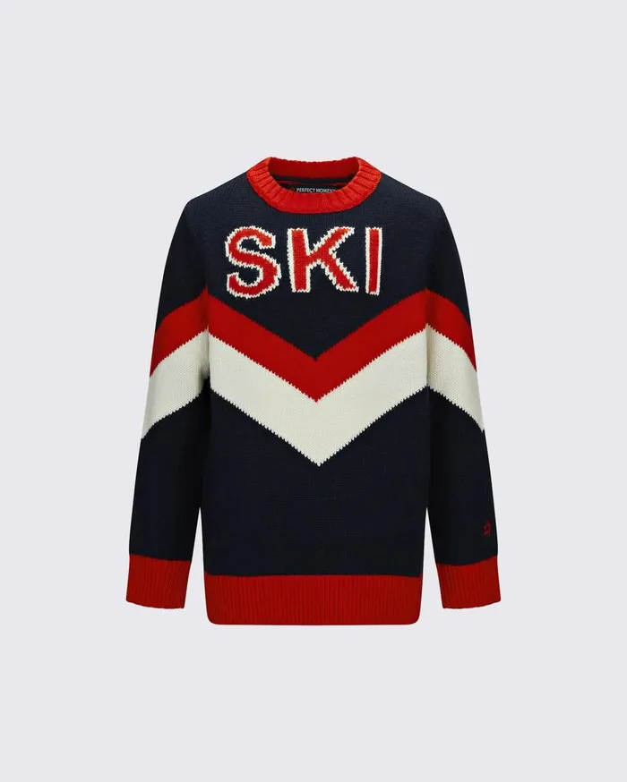 Perfect Moment Knitwear Chevron Ski Merino Wool Sweater Navy 8211 Kids