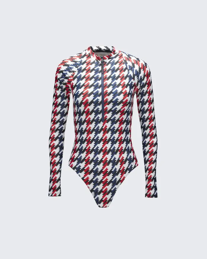 Perfect Moment Swim Houndstooth PM HalfZip Spring Suit Houndstooth 8211 Women Perfect Moment Swim Houndstooth PM HalfZip Spring Suit Houndstooth 8211 Women