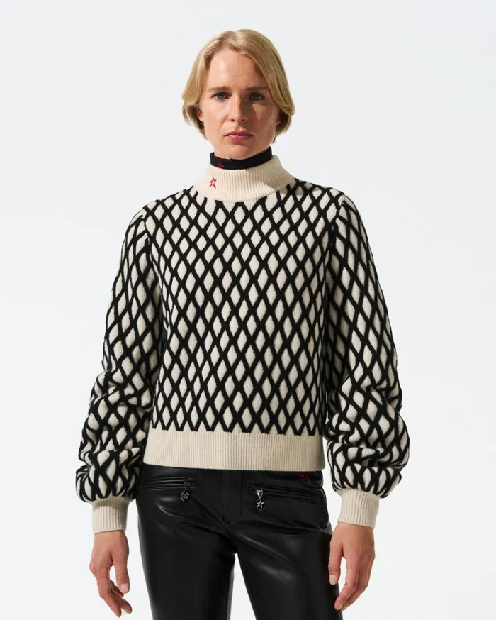 Perfect Moment Tops Carving Merino Wool Sweater White and Black 8211 Women