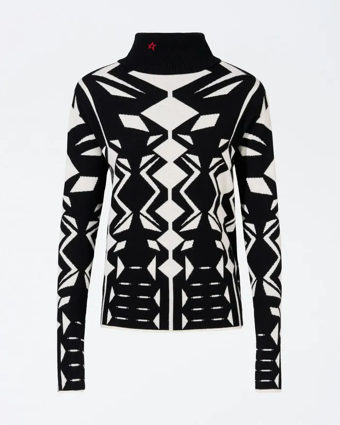 Perfect Moment Tops Geo Merino Wool Turtleneck White and Black 8211 Women