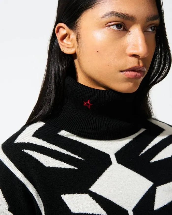 Perfect Moment Tops Geo Merino Wool Turtleneck White and Black 8211 Women