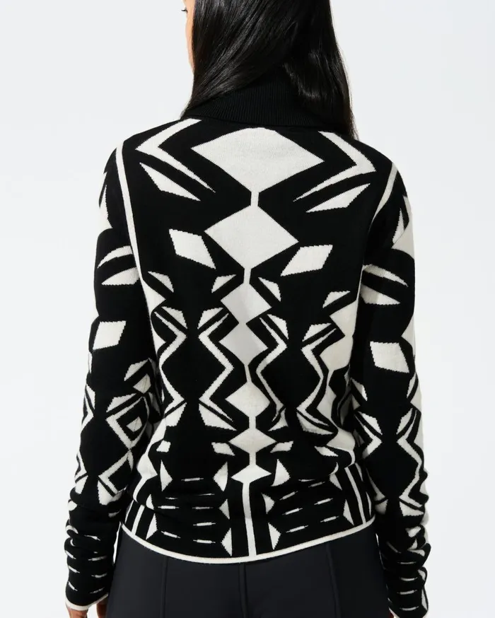 Perfect Moment Tops Geo Merino Wool Turtleneck White and Black 8211 Women