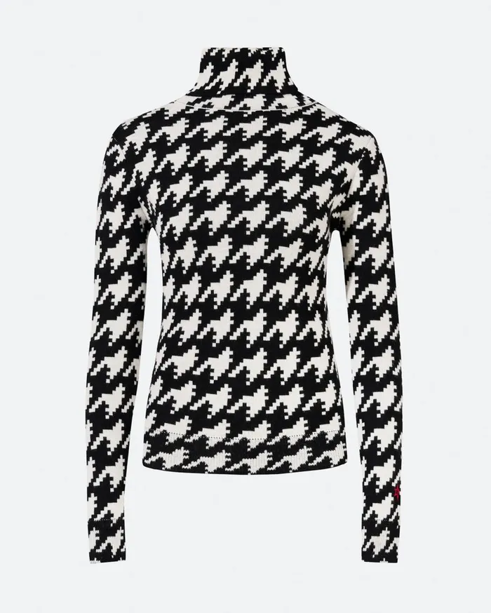Perfect Moment Tops Houndstooth Merino Wool Turtleneck Black and White 8211 Houndstooth Print 8211 Women