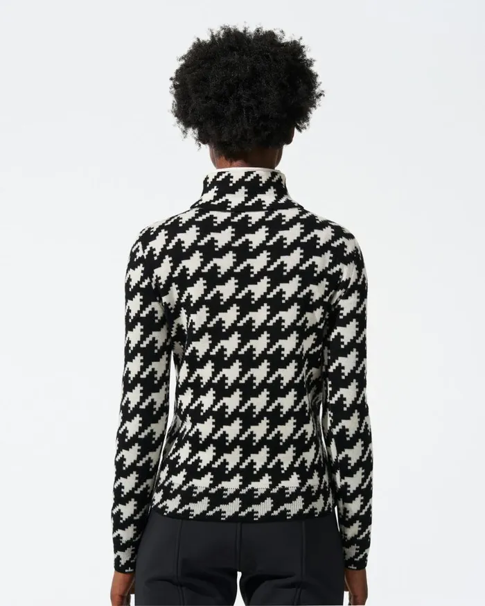 Perfect Moment Tops Houndstooth Merino Wool Turtleneck Black and White 8211 Houndstooth Print 8211 Women