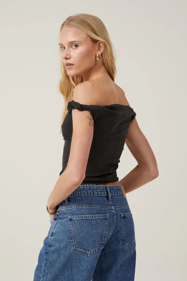 Phoebe Twist Short Sleeve Top Black Women Cotton On Tops