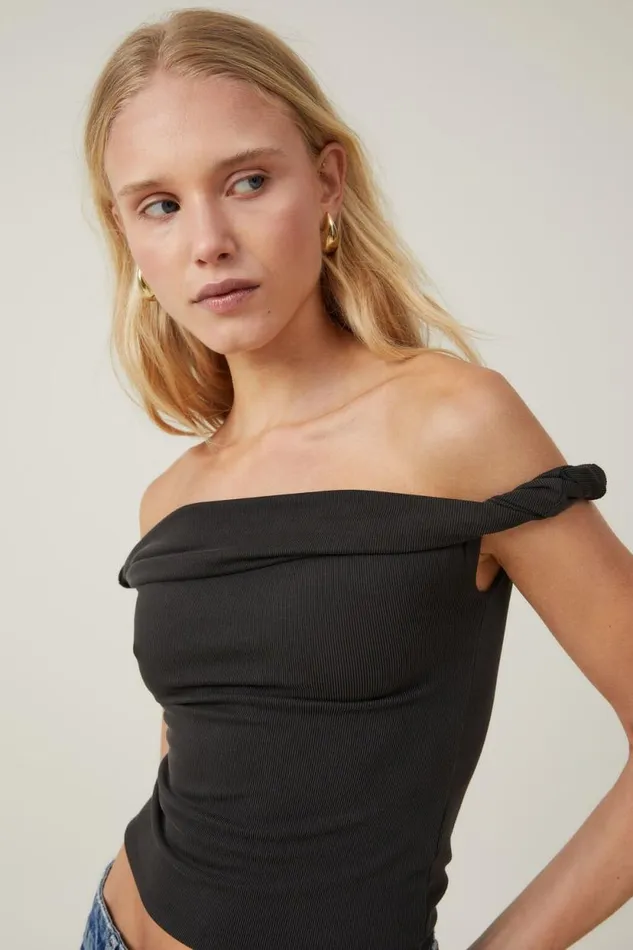 Phoebe Twist Short Sleeve Top Black Women Cotton On Tops