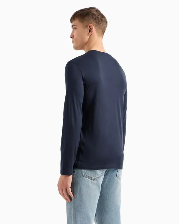 Pima Cotton Long Sleeve TShirt Navyblue Men Armani Pima TShirts Pima Cotton Long Sleeve TShirt Navyblue Men Armani Pima TShirts