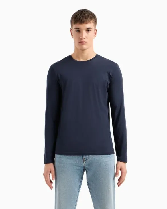 Pima Cotton Long Sleeve TShirt Navyblue Men Armani Pima TShirts Pima Cotton Long Sleeve TShirt Navyblue Men Armani Pima TShirts