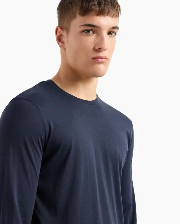 Pima Cotton Long Sleeve TShirt Navyblue Men Armani Pima TShirts Pima Cotton Long Sleeve TShirt Navyblue Men Armani Pima TShirts