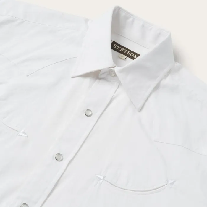 Pin Point Oxford Shirt White Men Stetson Classic Cut