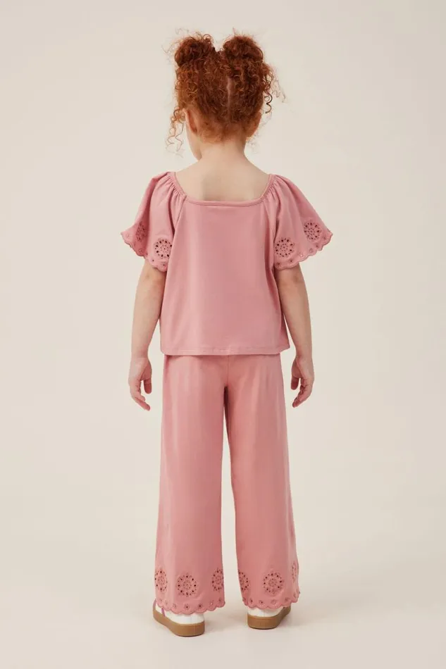 Piper Broderie Pant Clay Pigeon Girls Cotton On Leggings Pants and Jeans