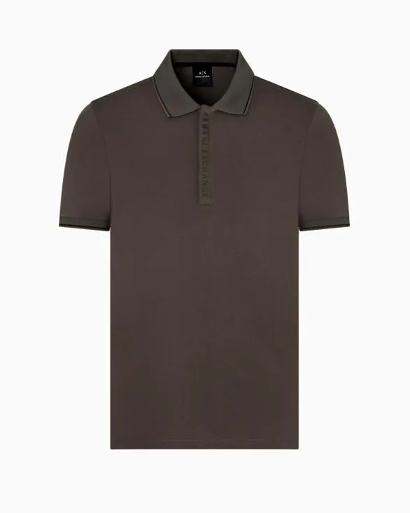 Polo With Contrasting Logo In Cotton Spandex Green Men Armani Polo Shirts