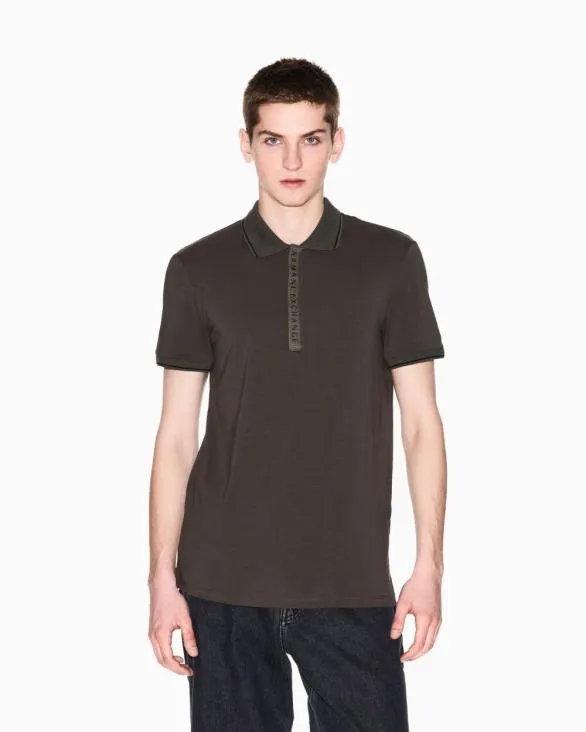 Polo With Contrasting Logo In Cotton Spandex Green Men Armani Polo Shirts Polo With Contrasting Logo In Cotton Spandex Green Men Armani Polo Shirts