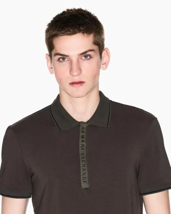 Polo With Contrasting Logo In Cotton Spandex Green Men Armani Polo Shirts Polo With Contrasting Logo In Cotton Spandex Green Men Armani Polo Shirts