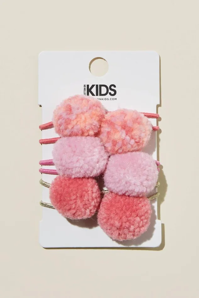 Pom Pom Hairties Confettiblushorange Coral Girls Cotton On Hair Accessories