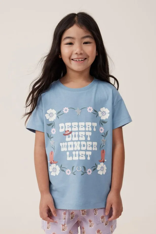 Poppy Short Sleeve Print Tee Dusty Bluewonderlust Girls Cotton On Tops and TShirts