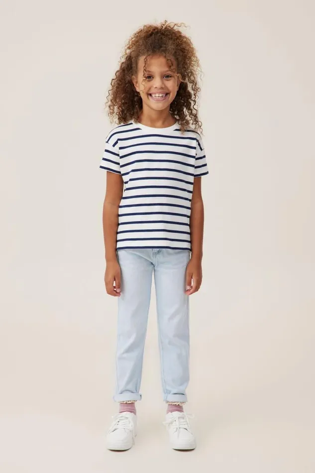 Poppy Short Sleeve Print Tee In The Navyvanilla Stripe Girls Cotton On Tops and TShirts Poppy Short Sleeve Print Tee In The Navyvanilla Stripe Girls Cotton On Tops and TShirts