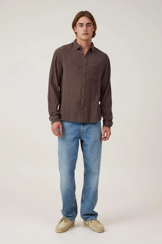 Portland Long Sleeve Shirt Rich Brown Cheesecloth Men Cotton On Shirts and Polos Portland Long Sleeve Shirt Rich Brown Cheesecloth Men Cotton On Shirts and Polos