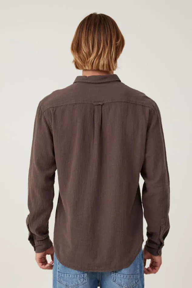 Portland Long Sleeve Shirt Rich Brown Cheesecloth Men Cotton On Shirts and Polos Portland Long Sleeve Shirt Rich Brown Cheesecloth Men Cotton On Shirts and Polos
