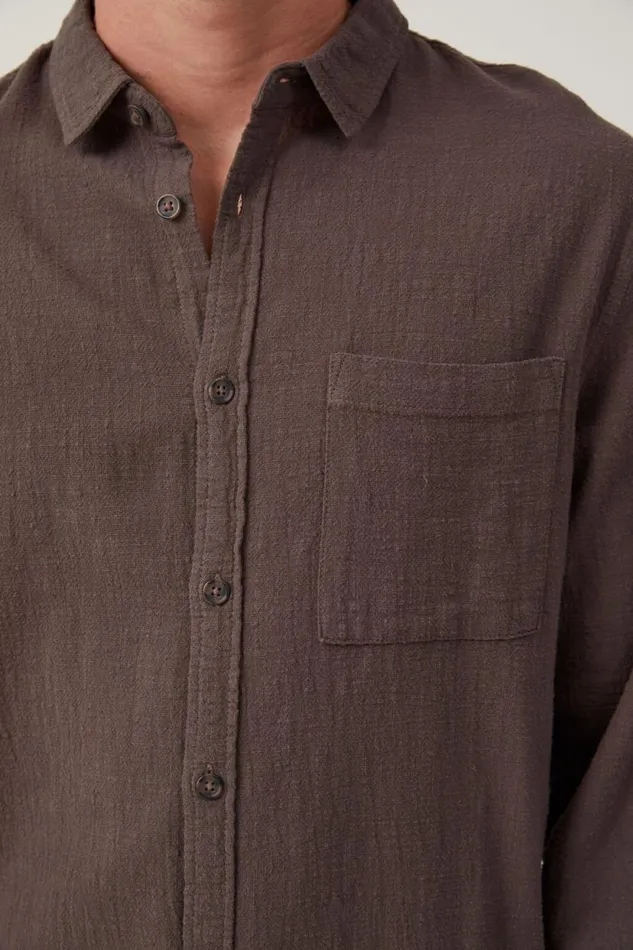 Portland Long Sleeve Shirt Rich Brown Cheesecloth Men Cotton On Shirts and Polos Portland Long Sleeve Shirt Rich Brown Cheesecloth Men Cotton On Shirts and Polos