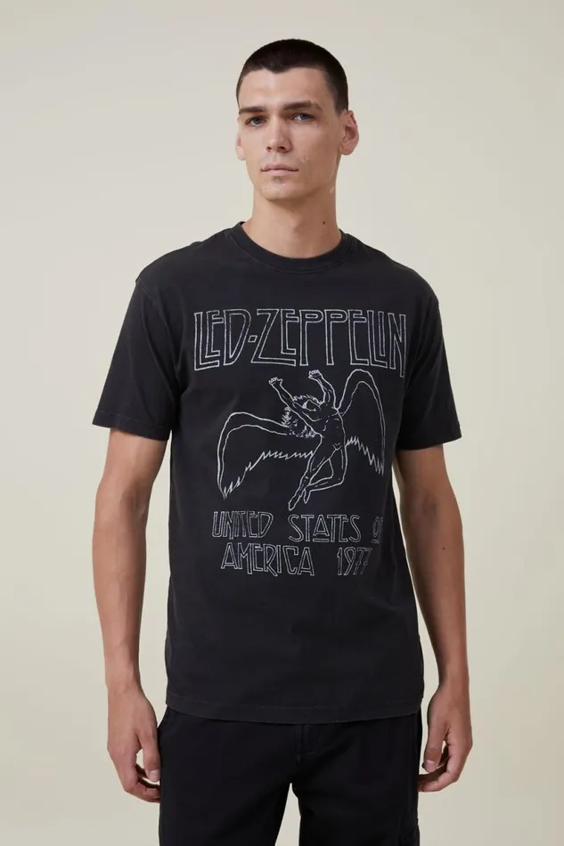 Premium Loose Fit Music TShirt Lcn Led Washed Blackled Zeppelinicarus Logo Men Cotton On Tees and Tanks Premium Loose Fit Music TShirt Lcn Led Washed Blackled Zeppelinicarus Logo Men Cotton On Tees and Tanks