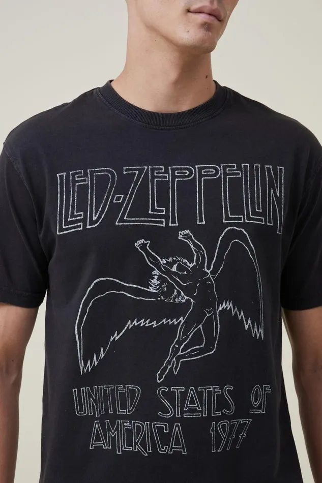 Premium Loose Fit Music TShirt Lcn Led Washed Blackled Zeppelinicarus Logo Men Cotton On Tees and Tanks Premium Loose Fit Music TShirt Lcn Led Washed Blackled Zeppelinicarus Logo Men Cotton On Tees and Tanks