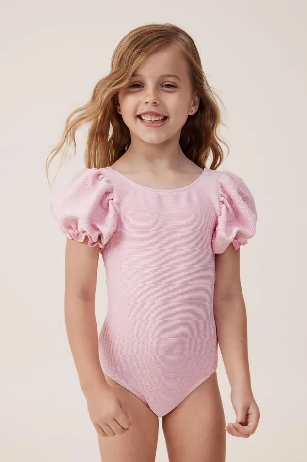 Puff Sleeve One Piece Cali Pinksparkle Girls Cotton On Swimwear