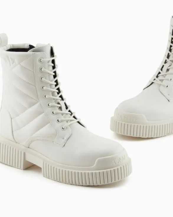 Quilted Leather Amphibians White Women Armani Boots And Ankle Boots Quilted Leather Amphibians White Women Armani Boots And Ankle Boots